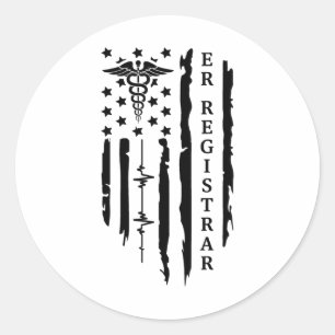 Funny Patriotic Er Registrar Nurse Gift Usa Flag 4 Classic Round Sticker