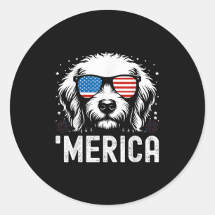 Funny Patriotic Golden Retriever Merica Happy 4th Classic Round Sticker