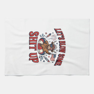 Funny Patriotic Highland Cow Fireworks Shirt (2)_1 Kitchen Towel