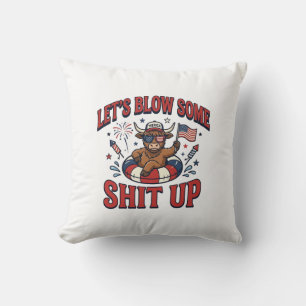 Funny Patriotic Highland Cow Fireworks Shirt (2)_1 Throw Pillow