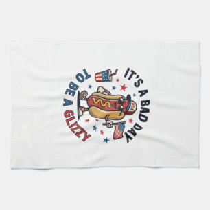 Funny Patriotic Hot Dog Vintage Engraving Shirt De Kitchen Towel