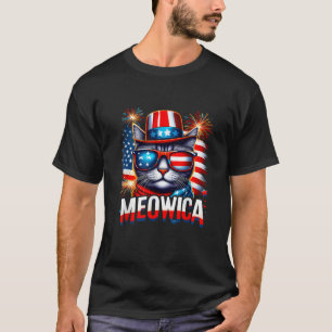 Funny Patriotic Kitty Cat Meowica 4th of July Fire T-Shirt