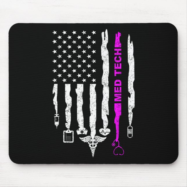 Funny Patriotic Med Tech Usa Flag Nurses Med Tech  Mouse Pad (Front)