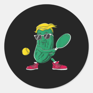 Funny Patriotic Pickle Player Playing Pickleball G Classic Round Sticker