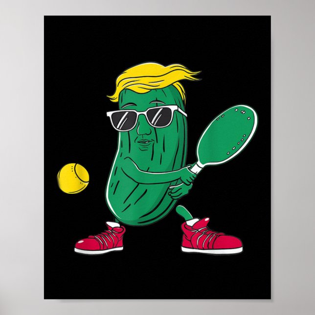 Funny Patriotic Pickle Player Playing Pickleball G Poster (Front)