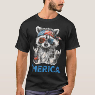 Funny Patriotic Raccoon Rockin Usa Pride 4Th Of T-Shirt