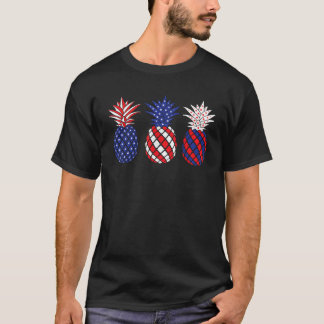 Funny Patriotic Red White Blue Pineapple Hawaii Ju T-Shirt