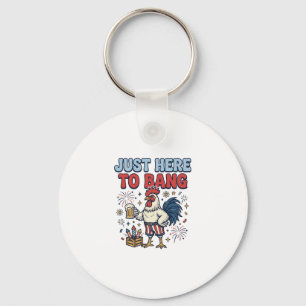 Funny Patriotic Rooster Fireworks Beer Shirt Desig Keychain