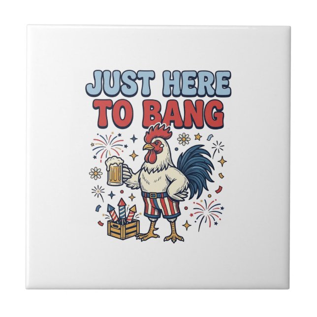 Funny Patriotic Rooster Fireworks Beer Shirt Desig Tile (Front)