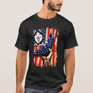 Funny Patriotic Siberian Husky American Flag Dog T-Shirt