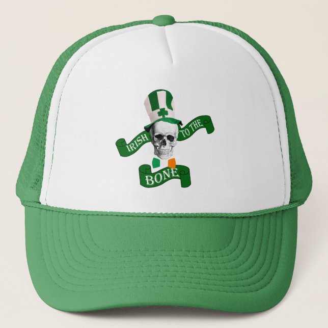 Funny patriotic skeleton St Patrick's day Trucker Hat (Front)