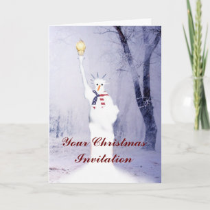 Funny  patriotic snowman Christmas invitation