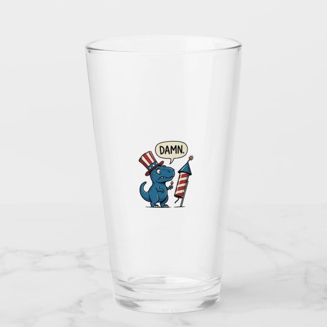 Funny Patriotic T-Rex Firework Shirt Design_1 Glass (Front)