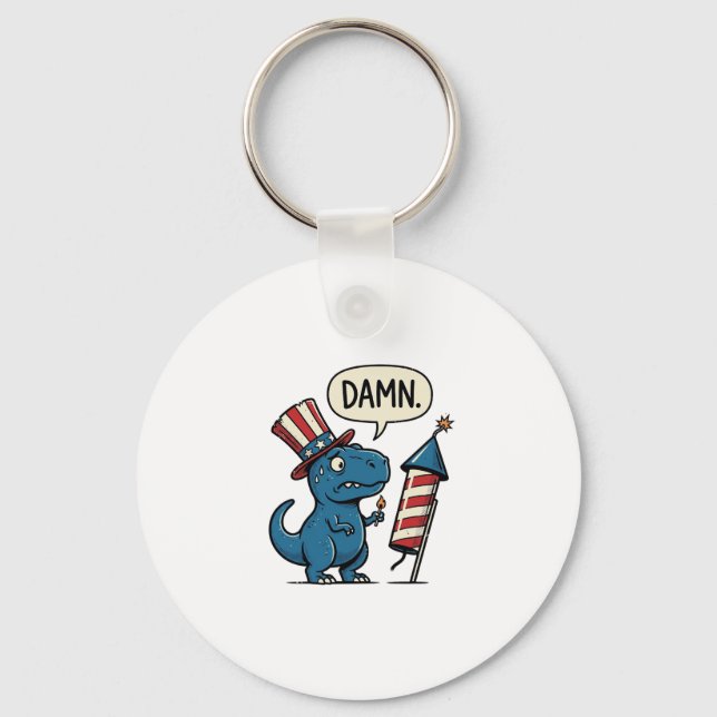 Funny Patriotic T-Rex Firework Shirt Design_1 Keychain (Front)