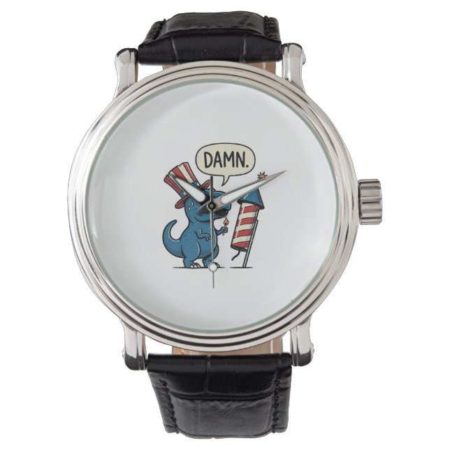 Funny Patriotic T-Rex Firework Shirt Design_1 Watch (Front)