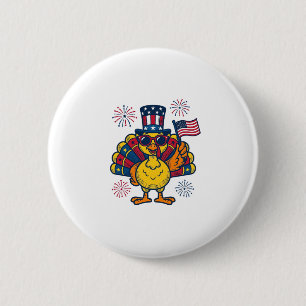 Funny Patriotic Turkey Fireworks Vintage Shirt_1 2 Inch Round Button