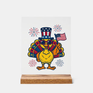 Funny Patriotic Turkey Fireworks Vintage Shirt_1 Acrylic Sign