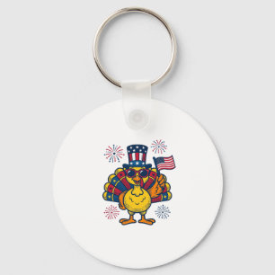 Funny Patriotic Turkey Fireworks Vintage Shirt_1 Keychain