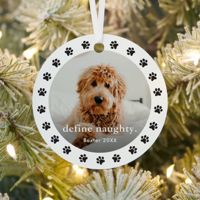 Funny Paw print 2 Photo Pet Christmas Metal Ornament (Insitu)
