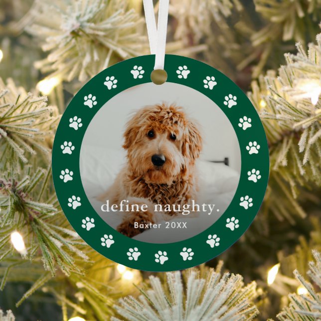 Funny Paw print 2 Photo Pet Christmas Metal Ornament (Insitu)