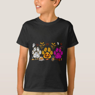 Funny Paw Print Halloween Dog Candy Pumpkin Ghost T-Shirt