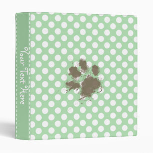 Funny Paw Print on Celadon Green Polka Dots Binder