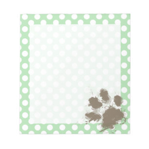 Funny Paw Print on Celadon Green Polka Dots Notepad