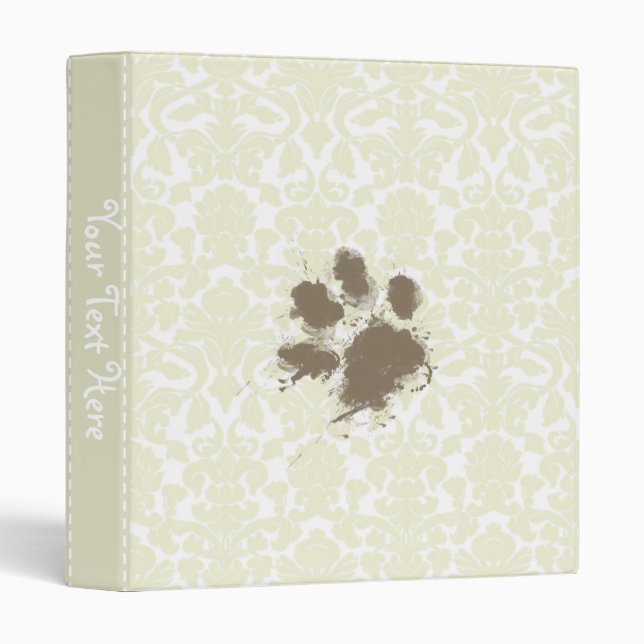 Funny Paw Print on Ivory Damask Pattern Binder (Front/Spine)