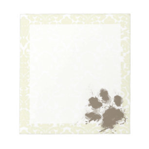 Funny Paw Print on Ivory Damask Pattern Notepad