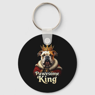 Funny Pawesome English Bulldog King Dog Art  Keychain