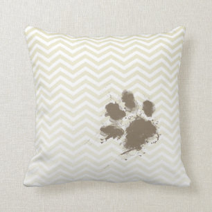 Funny Pawprint on Beige Chevron; zig zag Throw Pillow