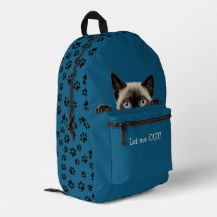 Funny Pawprints Siamese Cat Peeking Printed Backpack