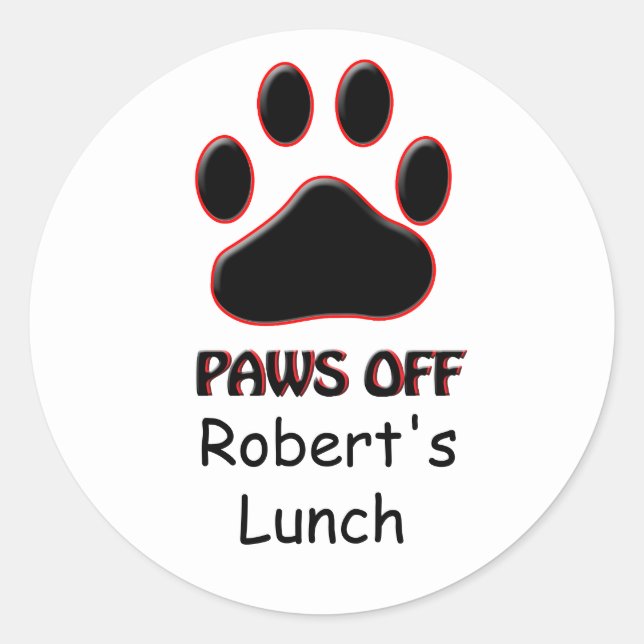Funny Paws Off Lunch Bag Sticker (Front)