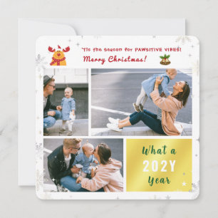 Funny Pawsitive Rudolph Snow 3 Photos Modern Cute Holiday Card