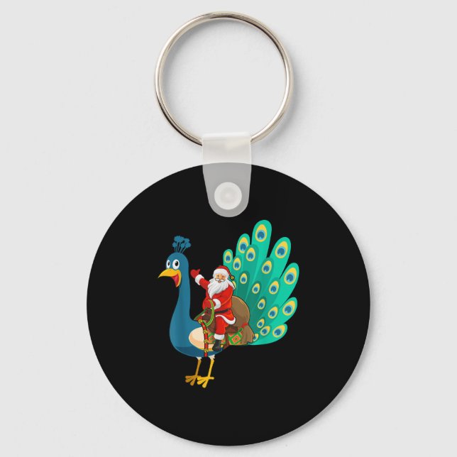 Funny Pea Bird Lover Santa Riding Pea Christmas  Keychain (Front)
