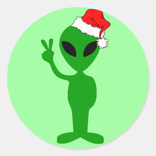 Funny peace alien santa classic round sticker