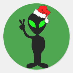 Funny peace alien santa classic round sticker