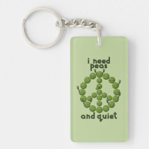 Funny Peace and Quiet Design with Green Peas Keychain