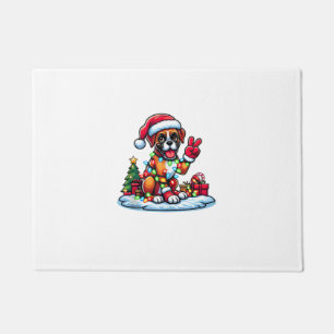 Funny Peace Hand Boxer Dog Christmas Lights Womens Doormat