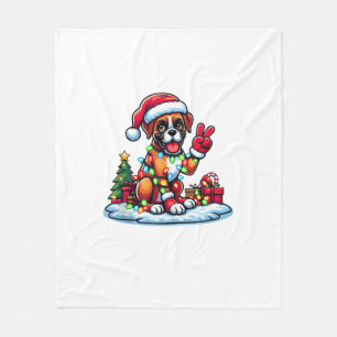 Funny Peace Hand Boxer Dog Christmas Lights Womens Fleece Blanket