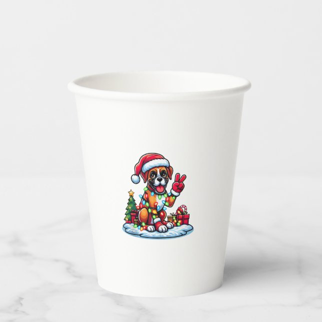 Funny Peace Hand Boxer Dog Christmas Lights Womens Paper Cups (Front)