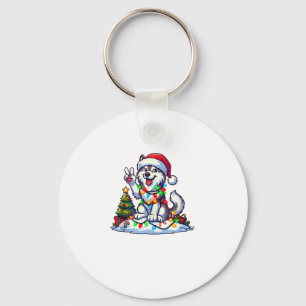 Funny Peace Hand Husky Christmas Lights Womens Men Keychain