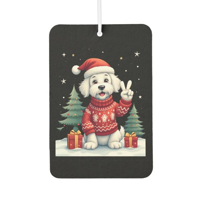 Funny Peace Hand Maltese Christmas Lights Womens M Air Freshener (Front)