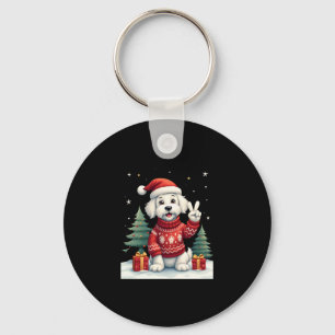 Funny Peace Hand Maltese Christmas Lights Womens M Keychain