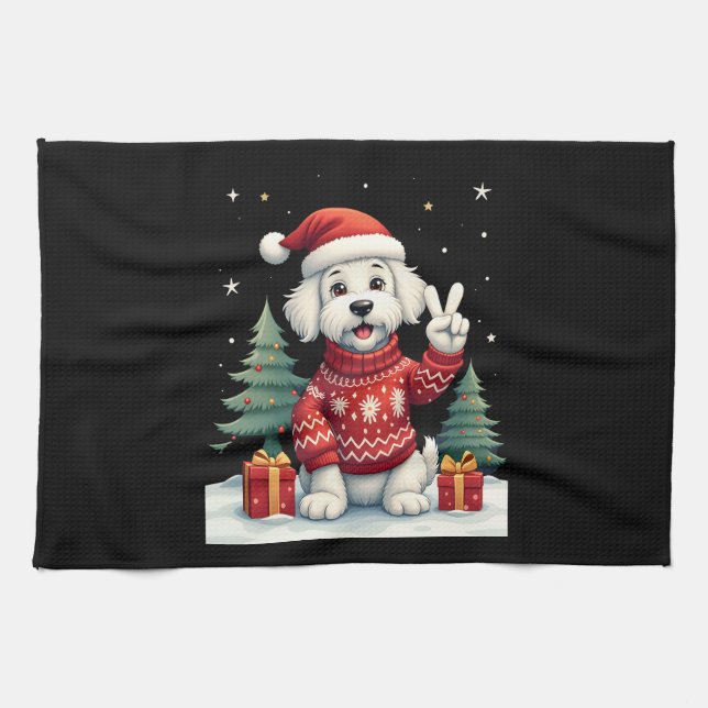 Funny Peace Hand Maltese Christmas Lights Womens M Kitchen Towel (Horizontal)