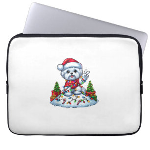 Funny Peace Hand Maltese Christmas Lights Womens M Laptop Sleeve
