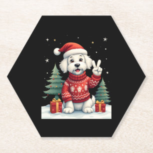 Funny Peace Hand Maltese Christmas Lights Womens M Paper Coaster