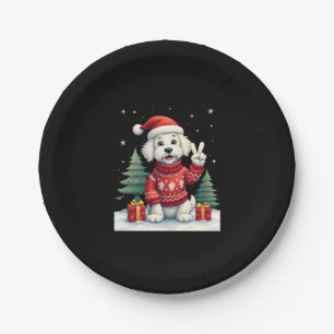 Funny Peace Hand Maltese Christmas Lights Womens M Paper Plate