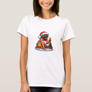 Funny Peace Hand Mastiff Christmas Lights Womens M T-Shirt