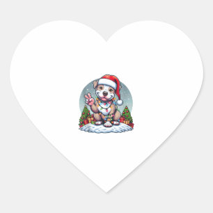 Funny Peace Hand Pitbull Christmas Lights Womens M Heart Sticker
